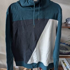 Teal and Black Colorblock Hoodie